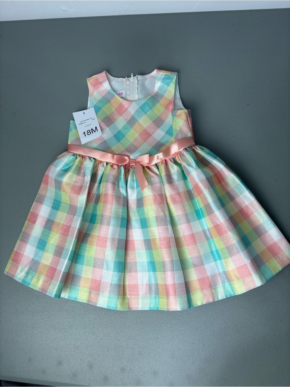 Bonnie Baby NWT Plaid Pastel Girls Toddler Dress 18M Dressy Formal Colorful